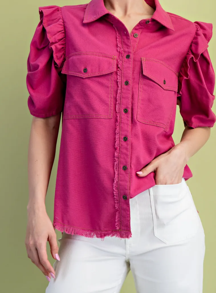 Magenta Ruffle Puff Top