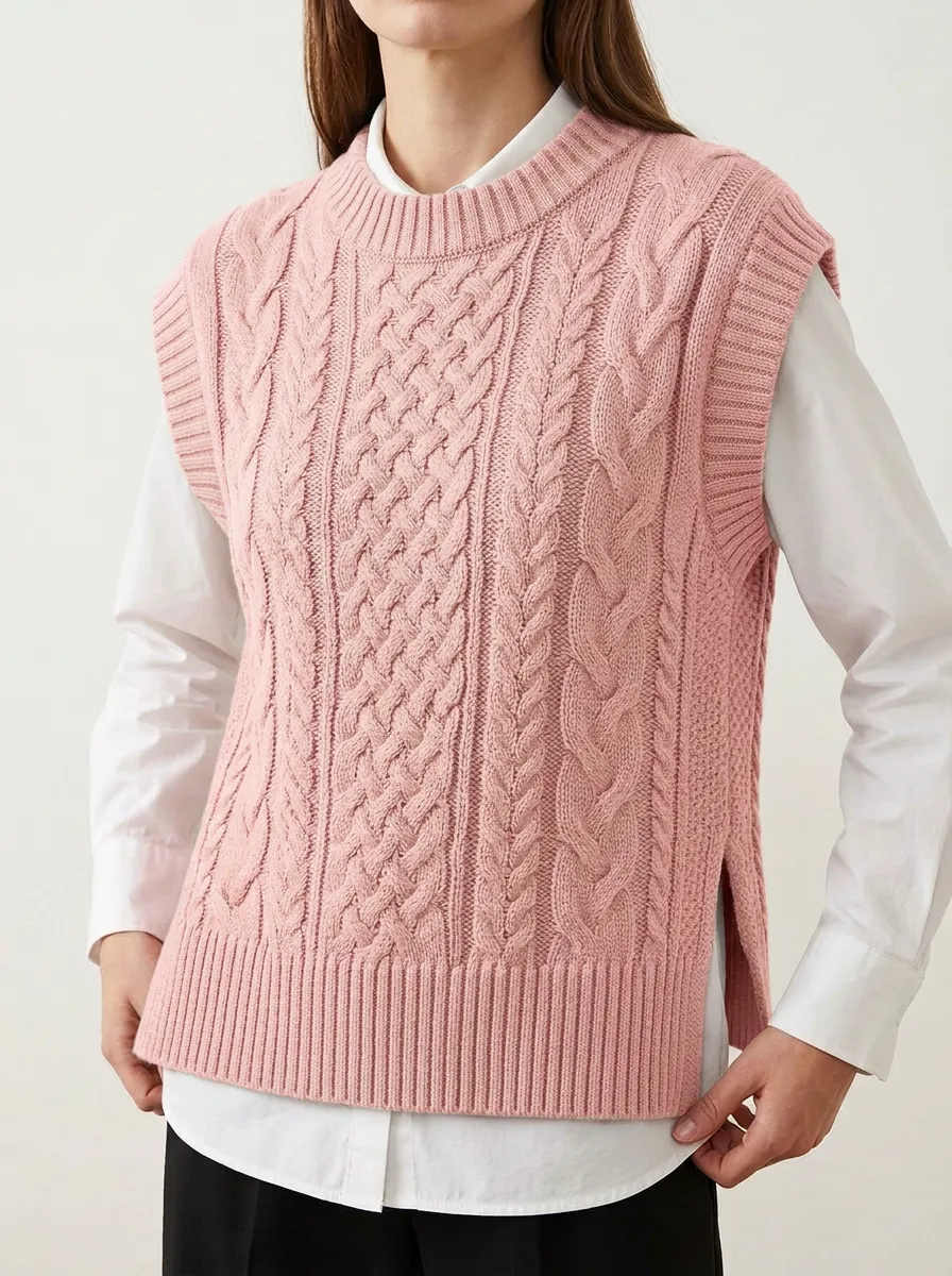 Cable Side Slit Sweater Vest
