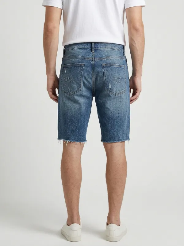 Men's Heritage Inspired Distressed Raw Hem Street Inspired Distressed Denim Shorts