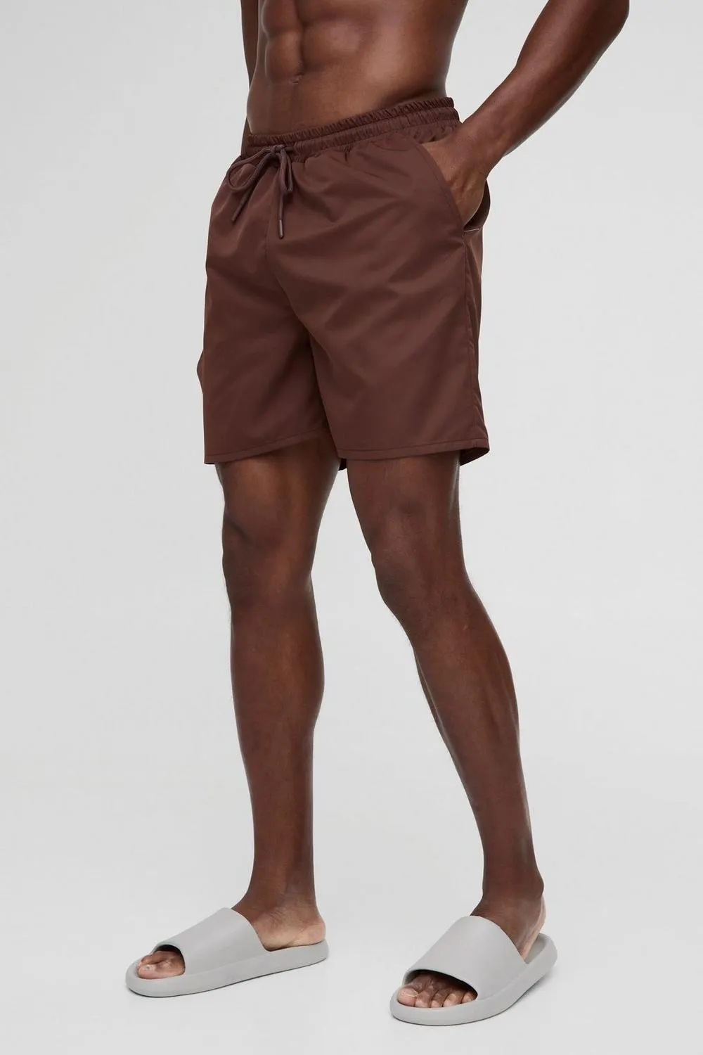 Mid Length Swim Trunks in Chocolate Casual Style