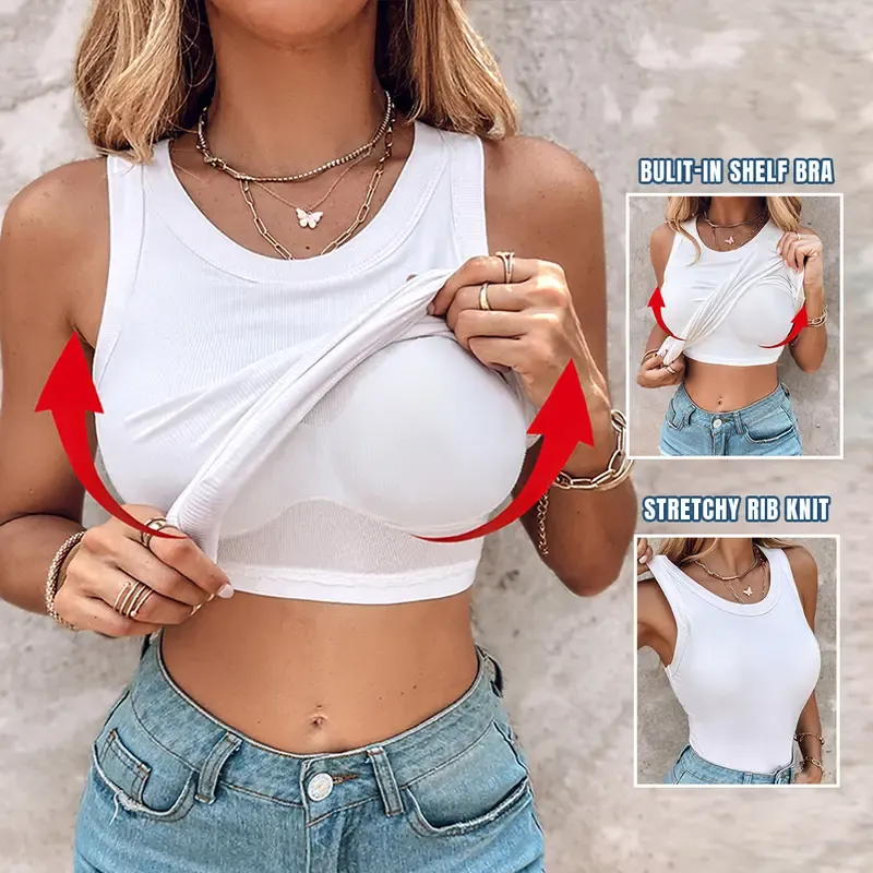 Built-in Bra Tank Top Ribbed Backless Women's Outdoor Top