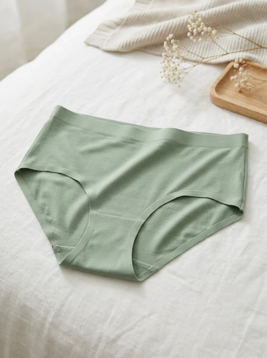 Women's Sage Green Solid Color Seamless Printed Panties