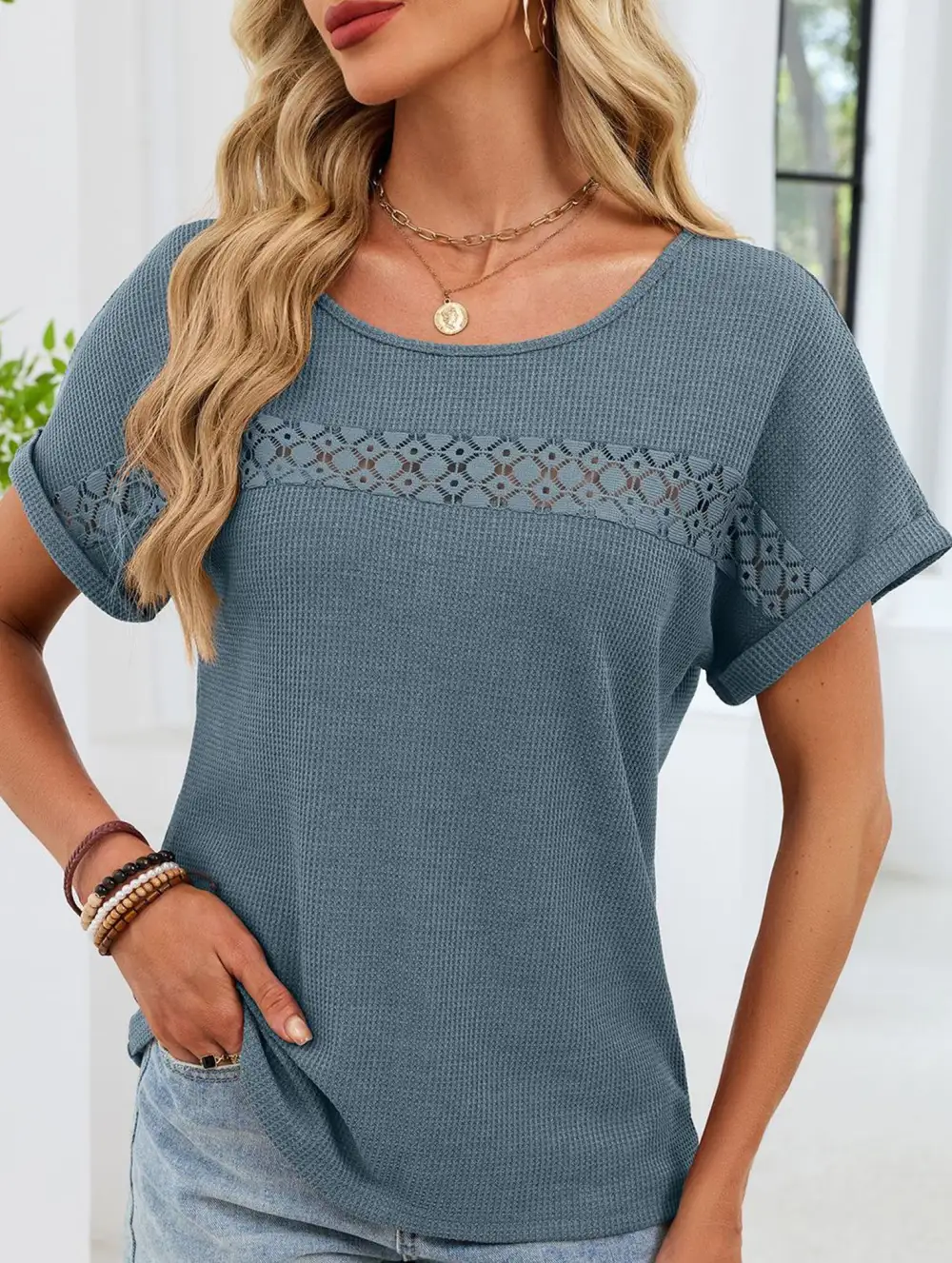 Lace Trimmed Loose Fitting Tee