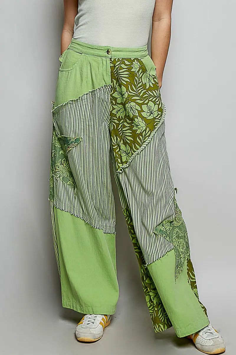 Detailed Finish Sequin Floral Print Wide Leg Pocketed Pants