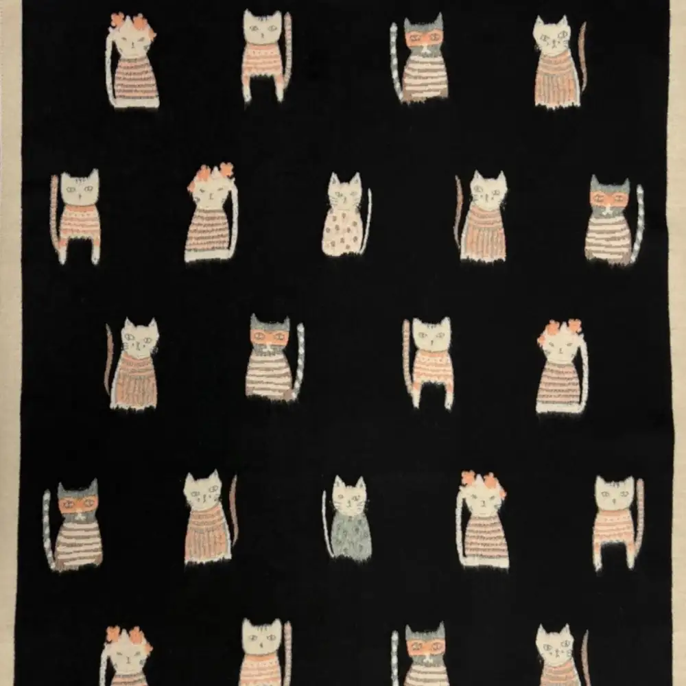 Cat Print Wool Blend Scarf