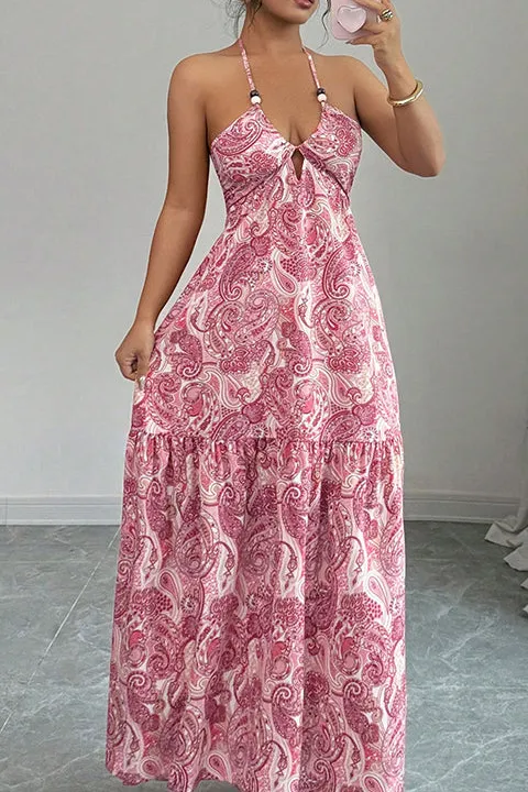 Back V Neck Halter Neck Maxi Dress
