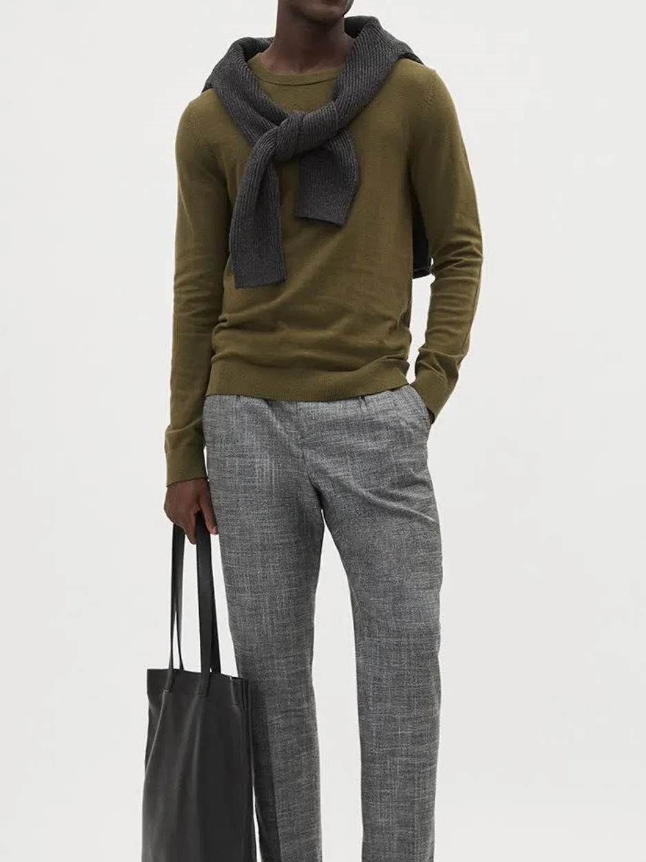 Olive Green Long-Sleeve Crew-Neck Sweater