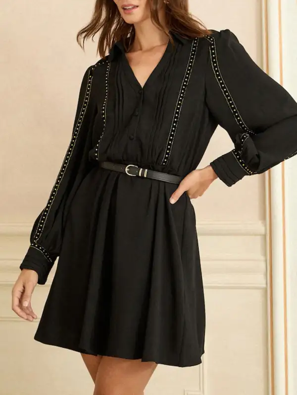 V-Neck Waist Fit A-Line Dress
