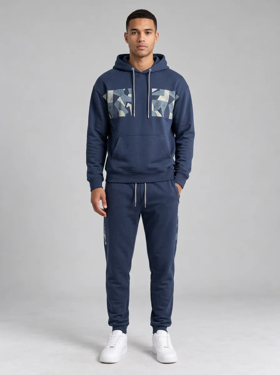 Men's Geometric Camo Pattern Printed Hoodie Jogger Set