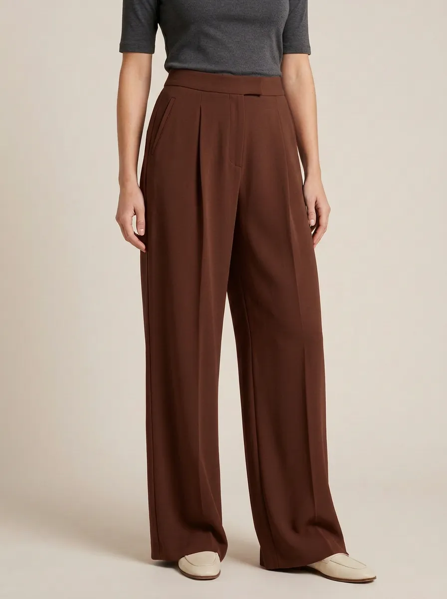 Modern Wide-Leg Pleated Solid Women's Wide-Leg Pants