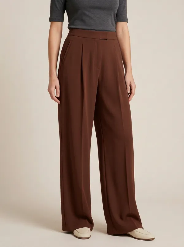 Modern Wide-Leg Pleated Solid Women's Wide-Leg Pants