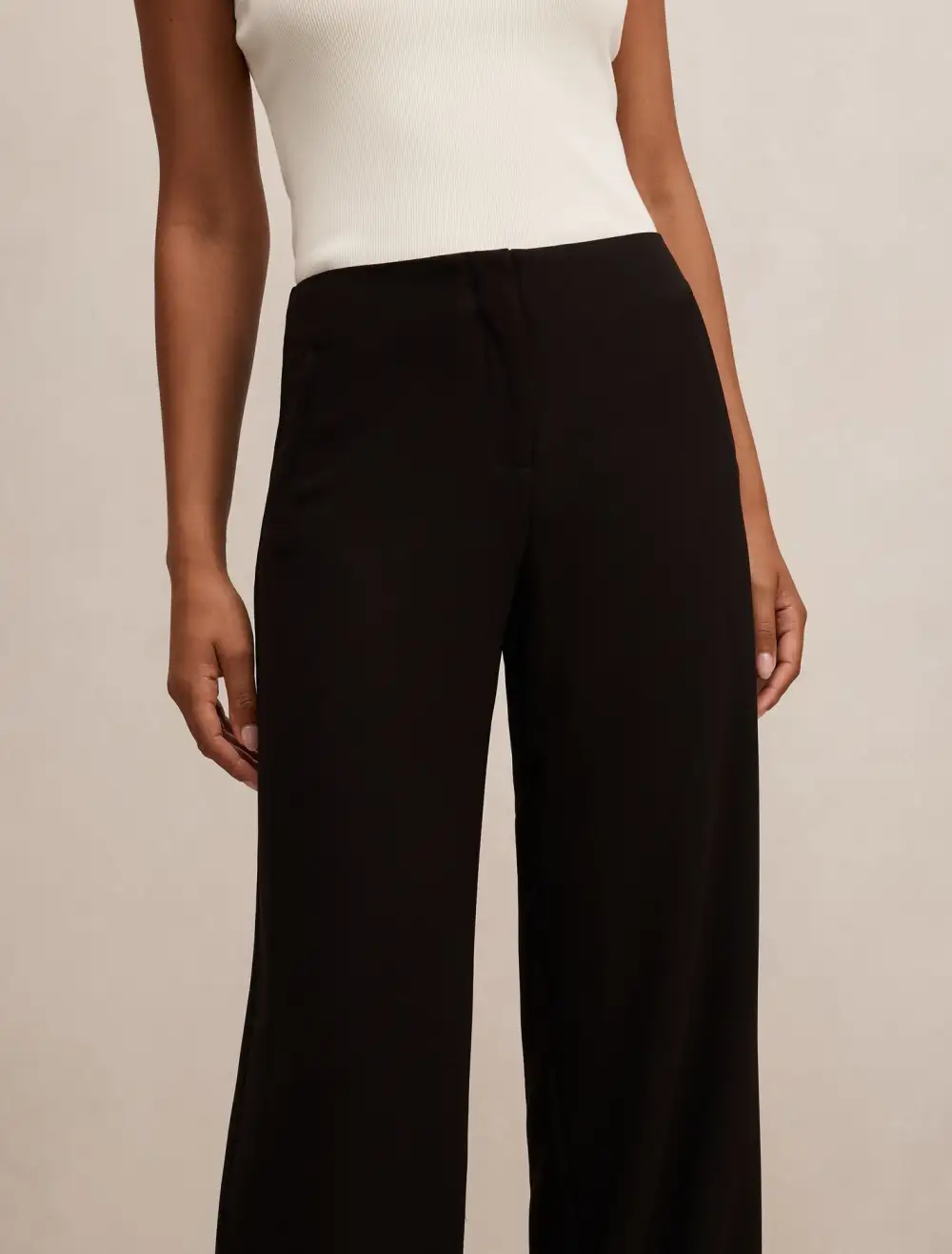 Black Mid Rise Straight Leg Pants