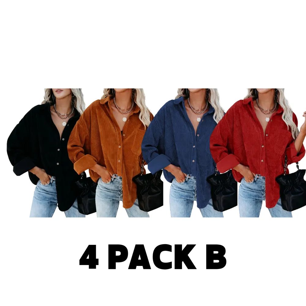 Women's Plain Pocket Button Front Corduroy Shirt