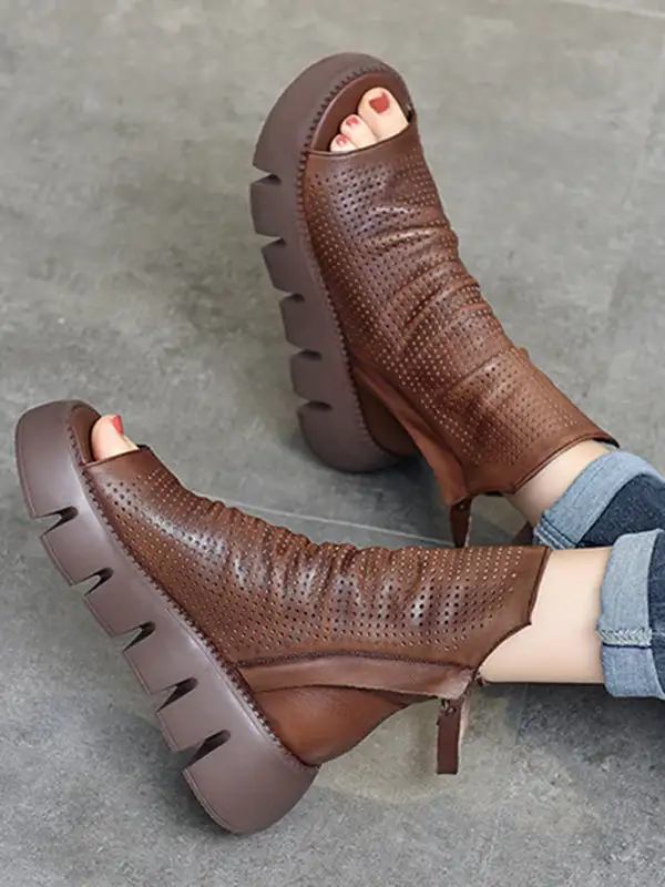 Urban Zip Cutout Platform Heeled Sandals