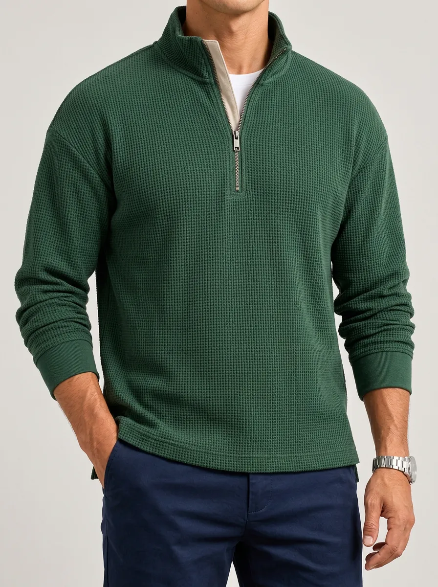 Waffle Knit Quarter-Zip Sweatshirt for Simple Layering Layers