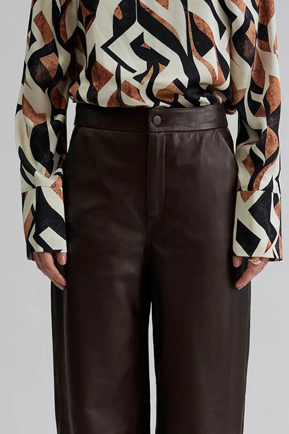 High Rise Wide Leg Leather Trousers