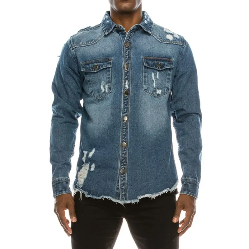 Distressed Denim Shirt – Heavyweight Button-Up with Pockets  Rugged Style. Durable Build. Everyday Utility.