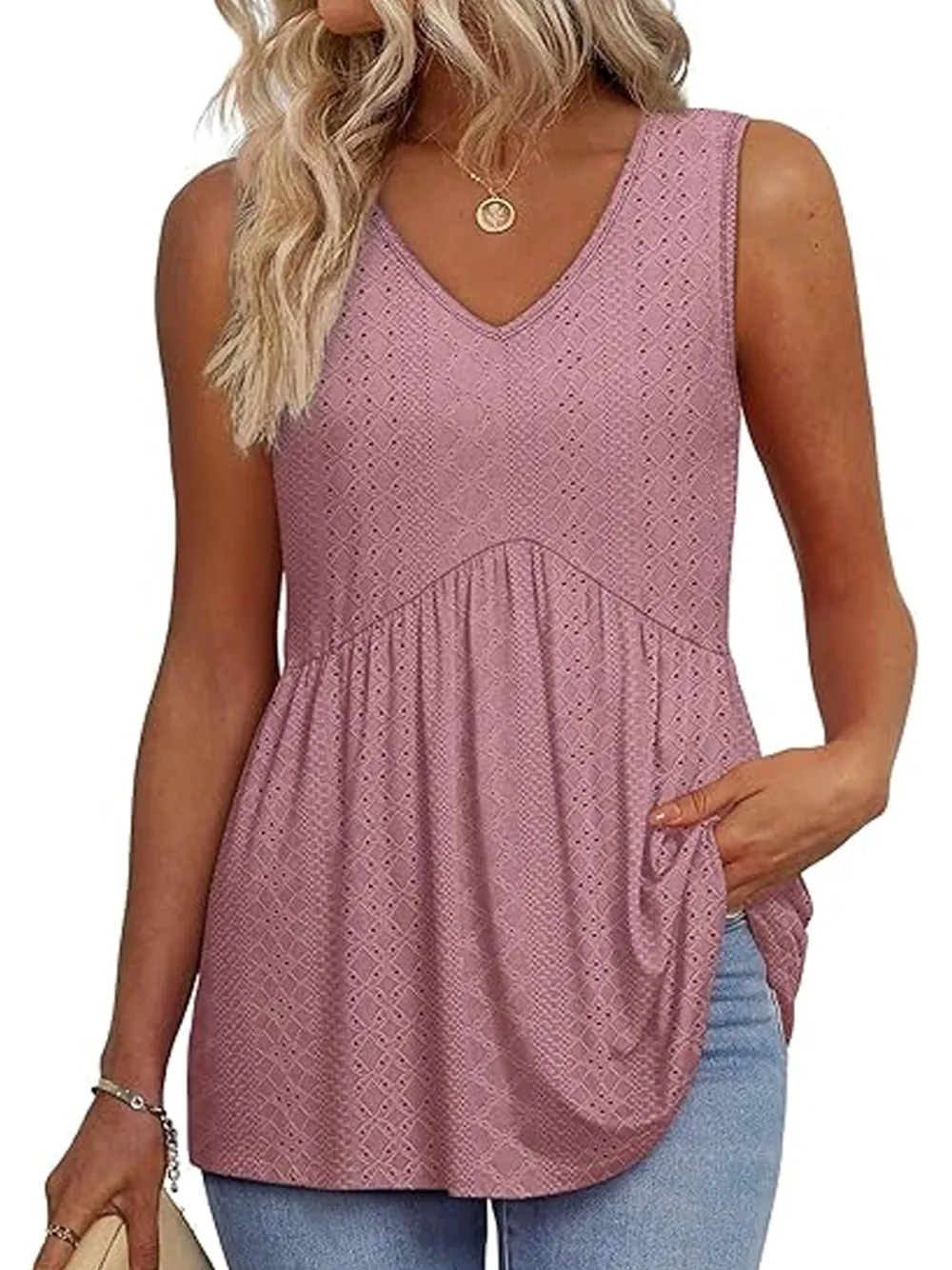 Womens Tank Tops 2025 Flowy Peplum Tops For Women Dressy Sleeveless V Neck Babydoll Tank Tops