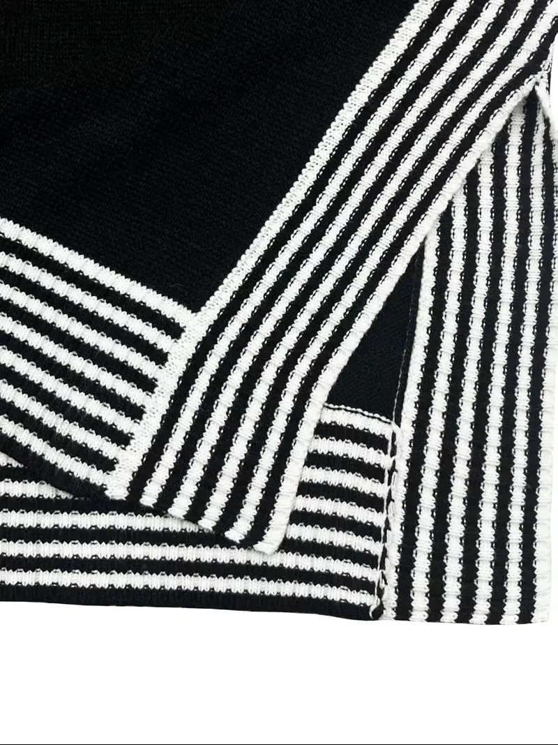 Women's Striped Patchwork Print Batwing Sleeve Split Hem Sweater