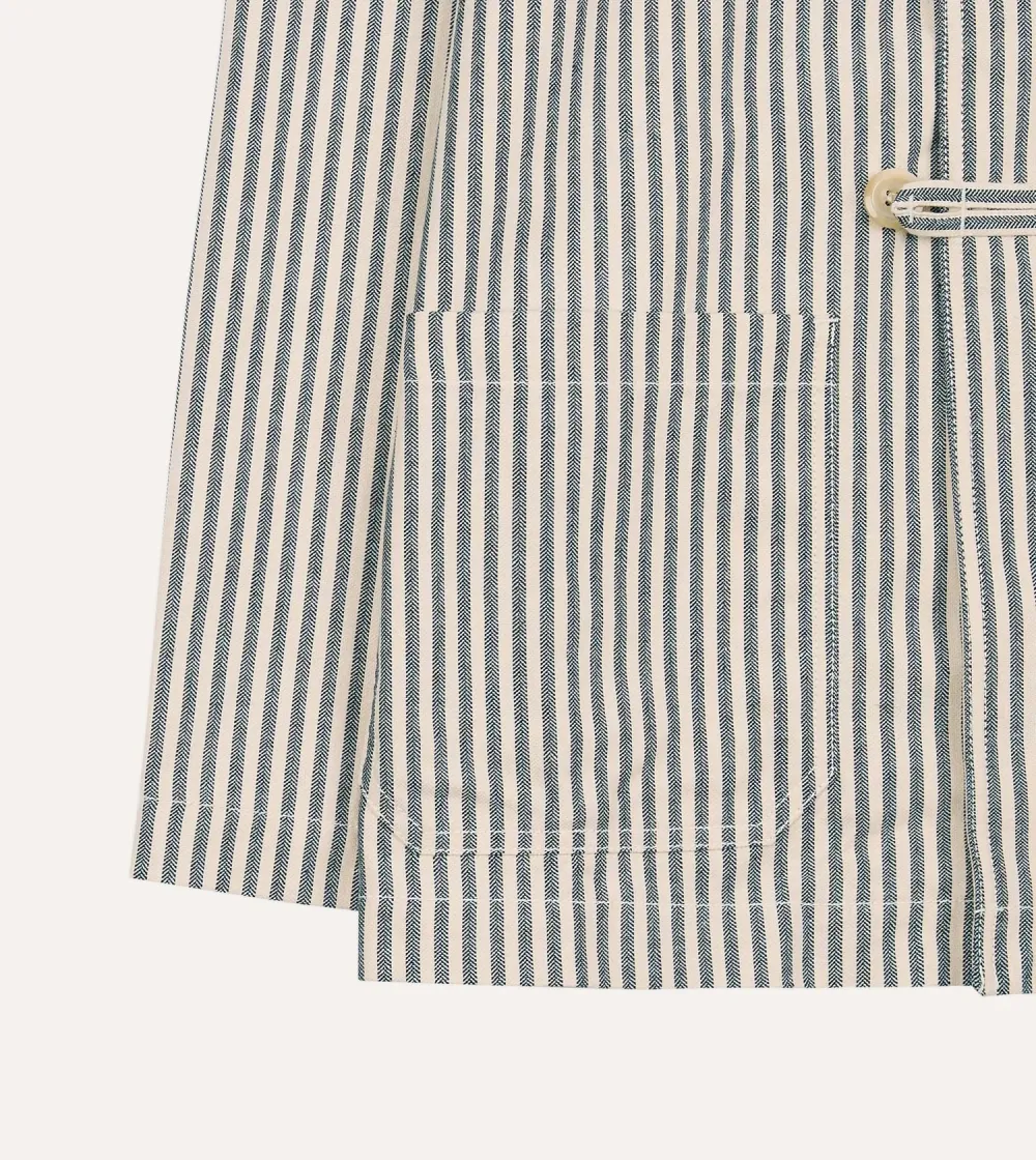 Blue And Ecru Stripe Cotton-Linen Deck Chore Jacket Casual Style