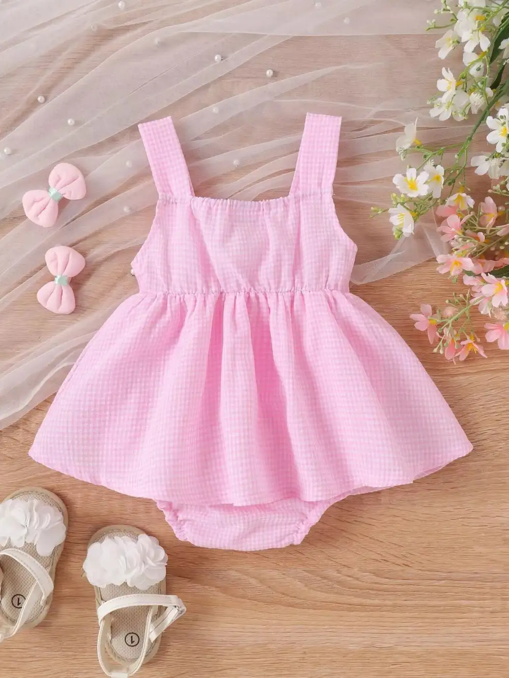 Girls Bow-Knot Gingham One-Piece Dress