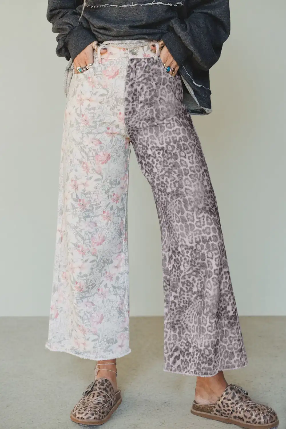 Raw Hem Patchwork Denim Jeans