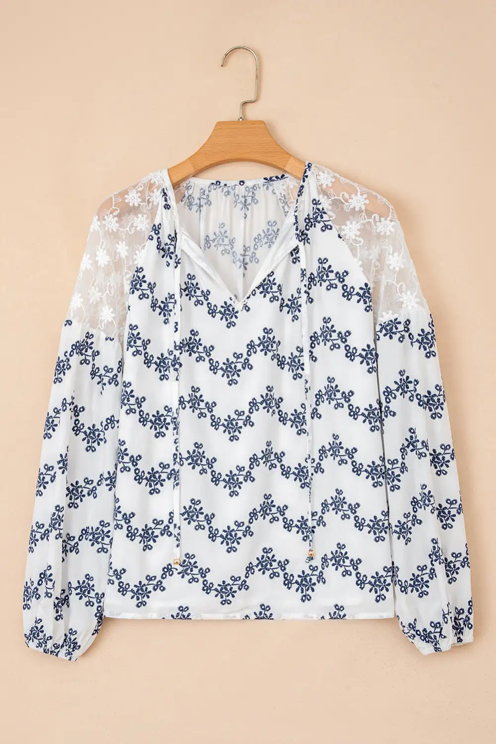 Floral Embroidered Lace Trim Blouse