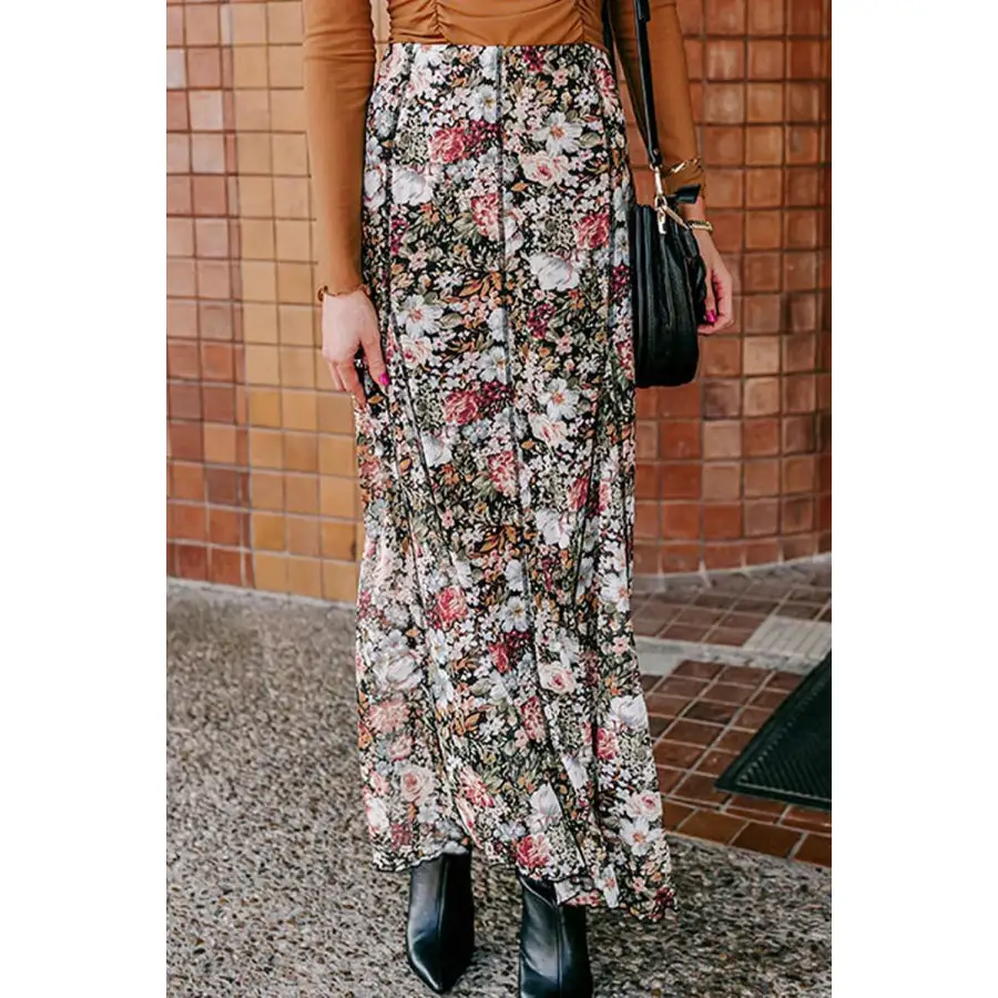 Floral Elastic Waist Maxi Skirt
