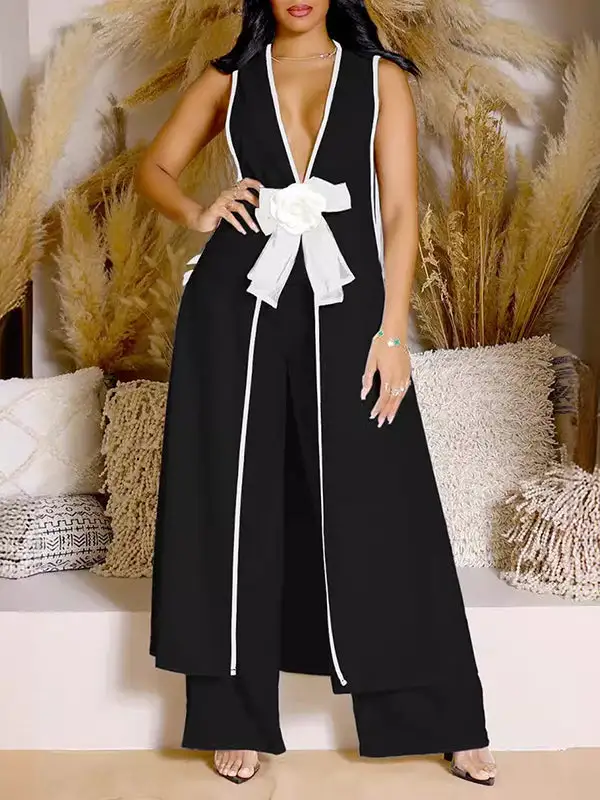 Sleeveless Panel Detail Top And Pants Set