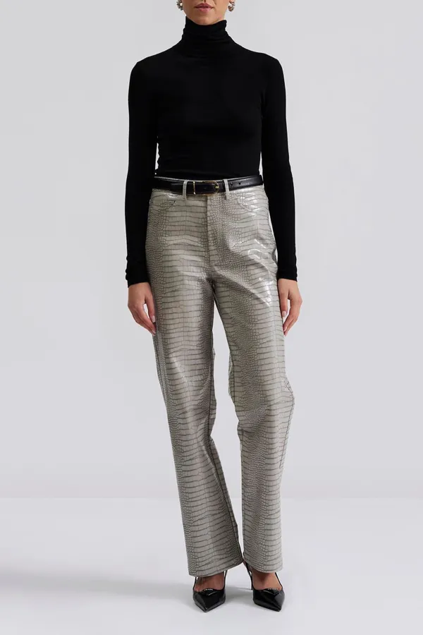 Straight Leg Faux Leather Trousers