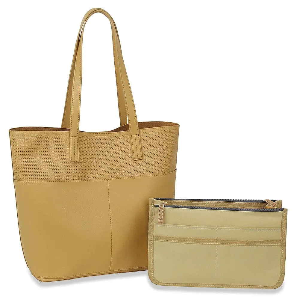 Classic Detail Faux Leather Tote Bag Set