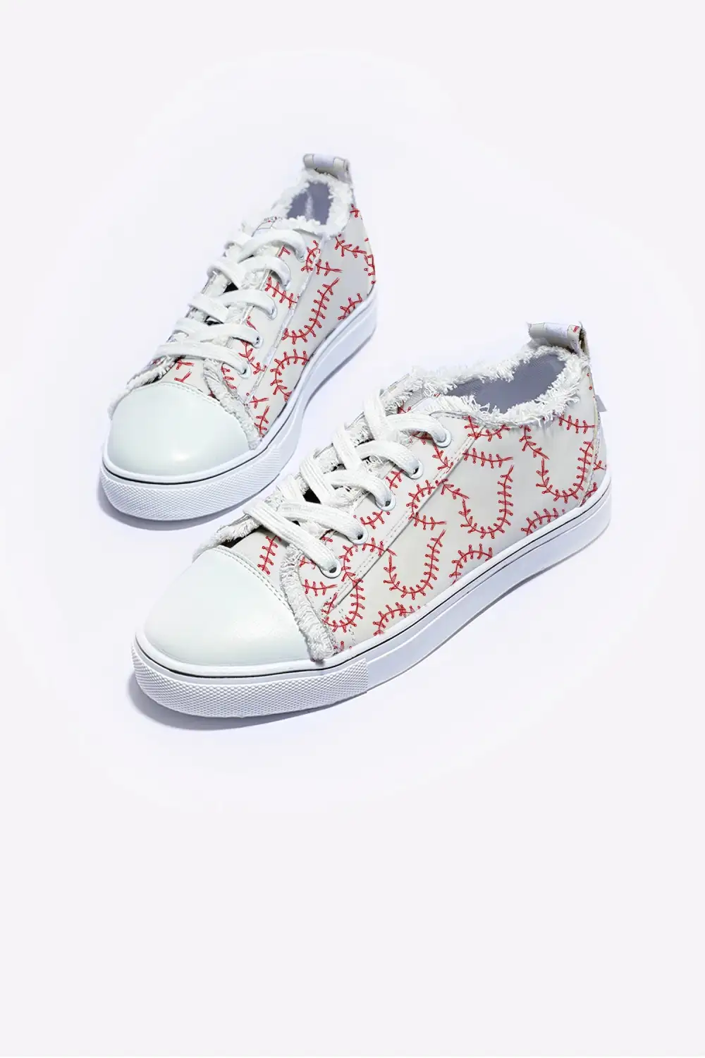 Baseball Stitch Frayed Canvas Sneakers