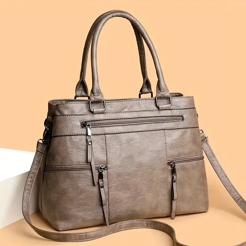 Relaxed Soft Zip-Top Shoulder Bag