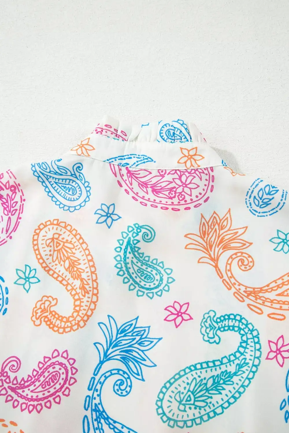 Button Front Puff Sleeve Paisley Blouse