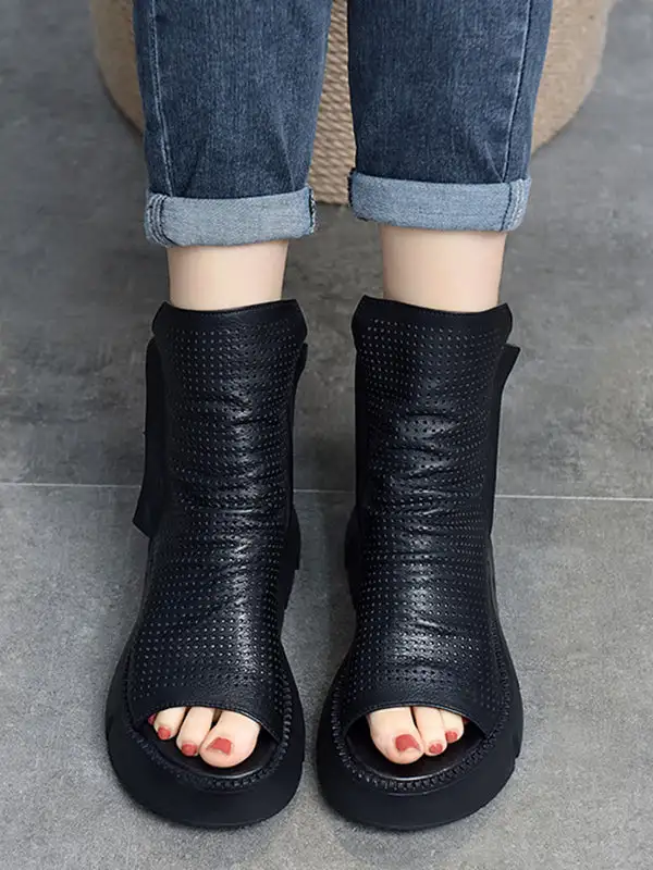 High Top Open-Toe Mesh Zip Platform Heeled Sandals
