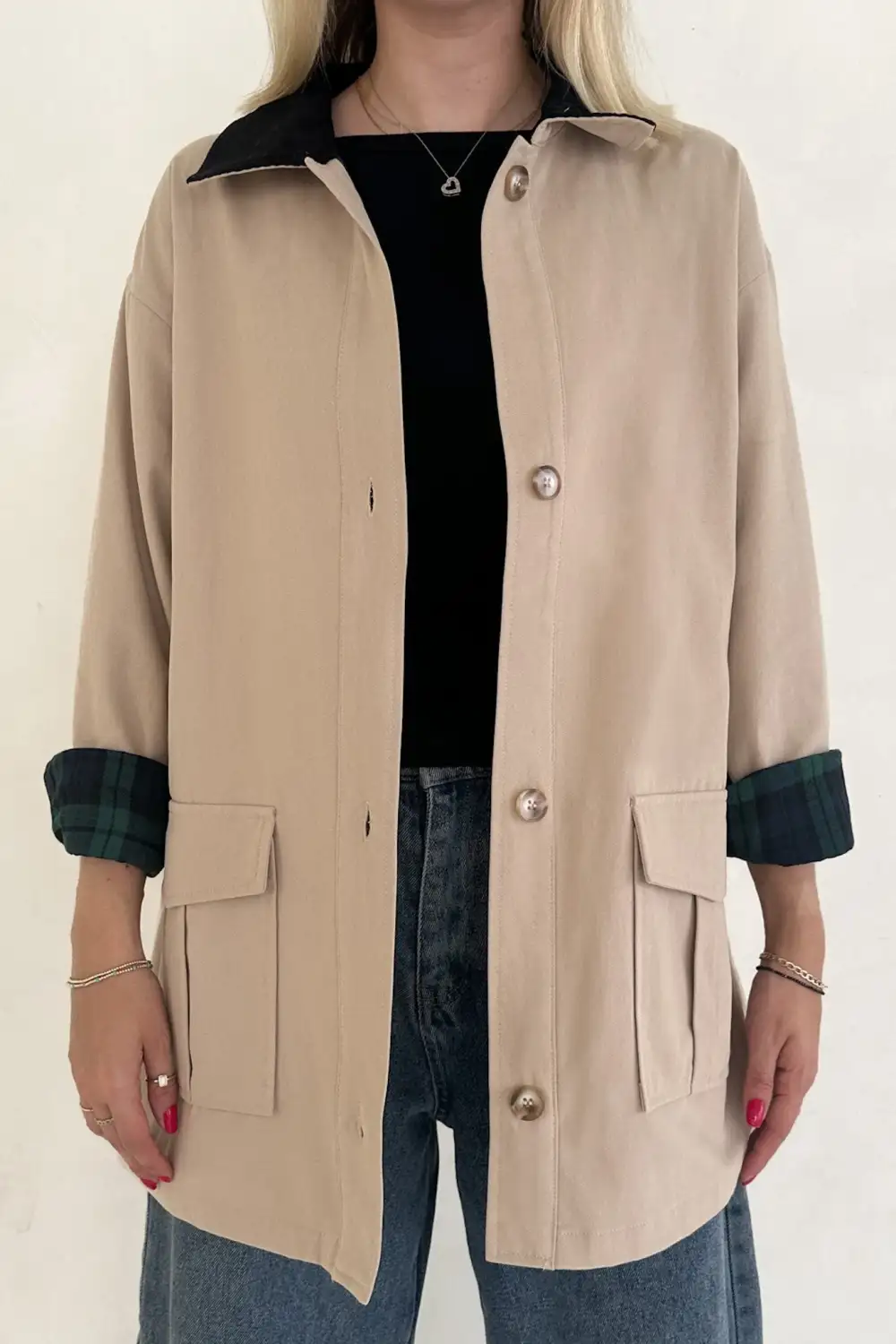 Plaid Corduroy Button Front Oversized Coat