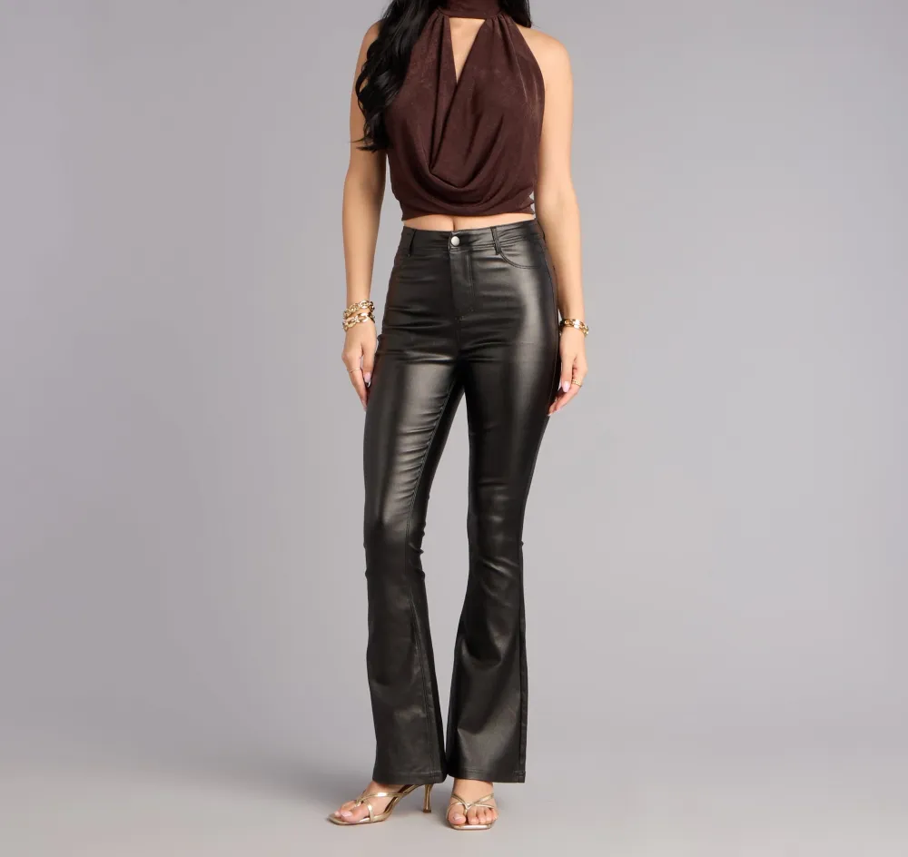Black Faux Leather High-Rise Pants