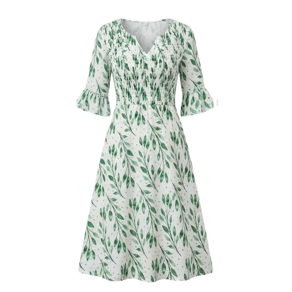 V Neck Floral Flutter Midi Dress