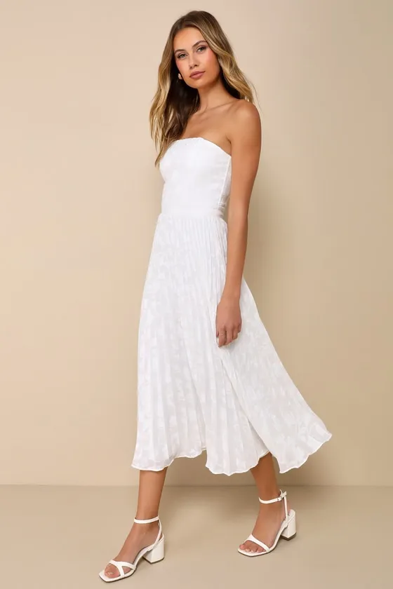 Perfectly Stunning Yellow Jacquard Strapless Midi Dress