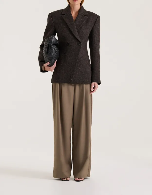 Graphite Tweed Double-Breasted Blazer