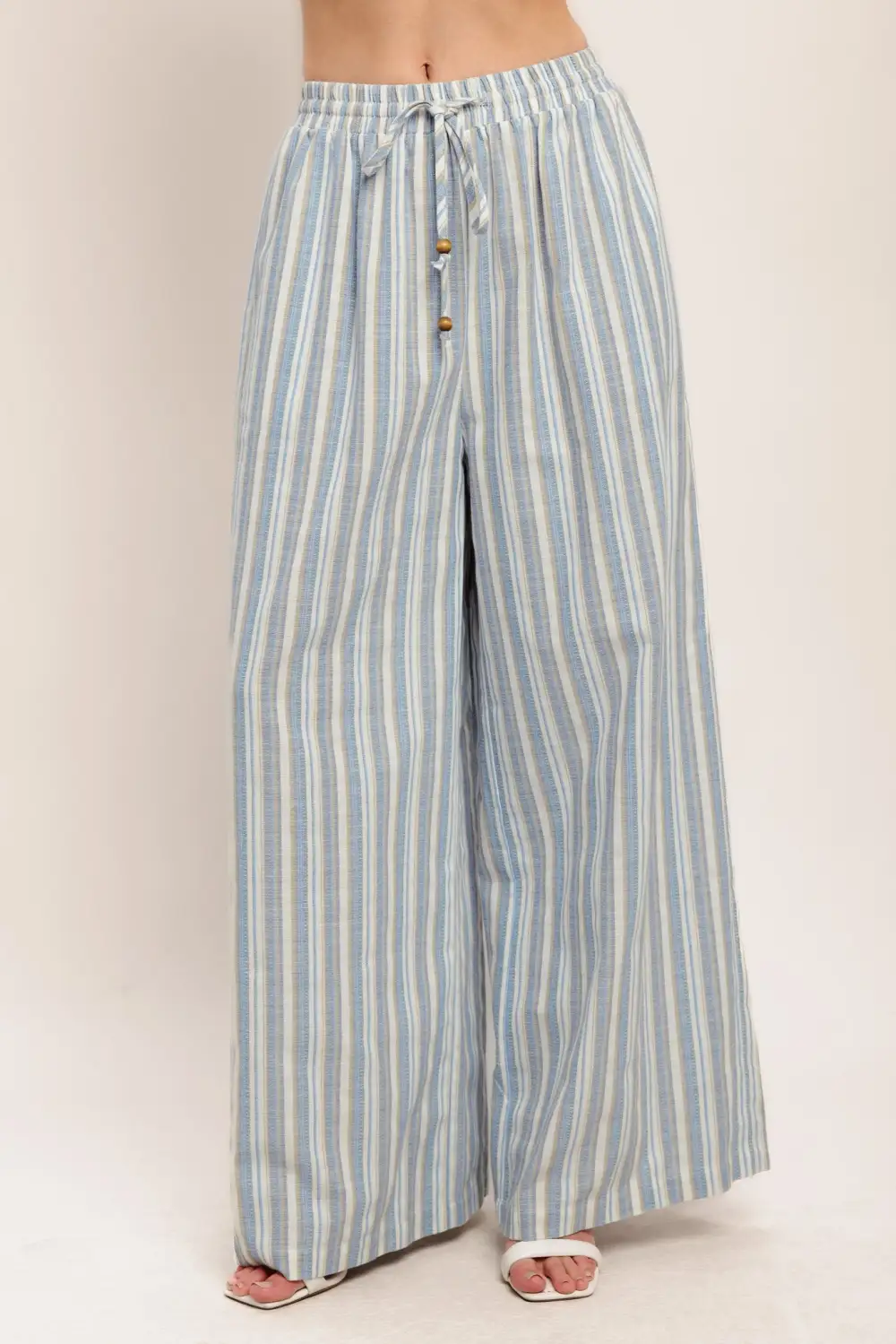 Linen Blend Striped Wide Leg Pants