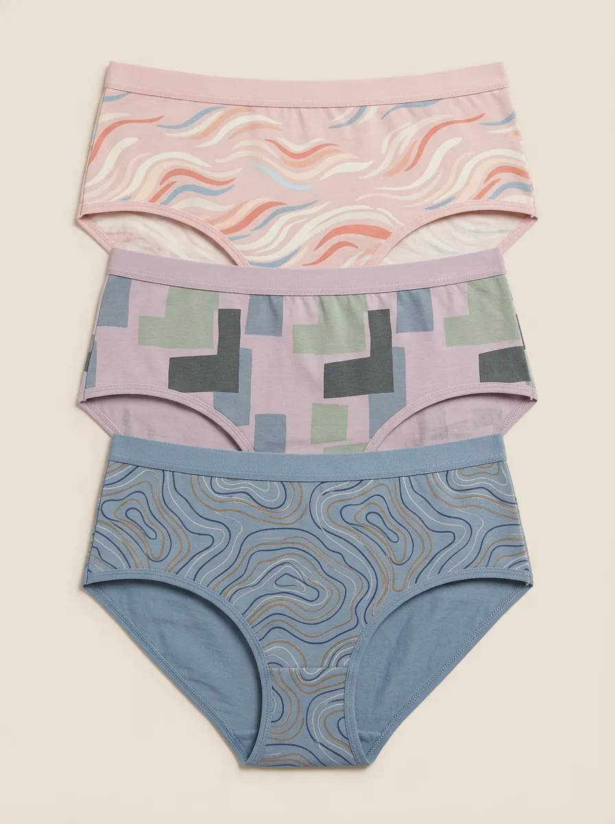 Women's Abstract Geometric Wave Print 3-Pack Briefs