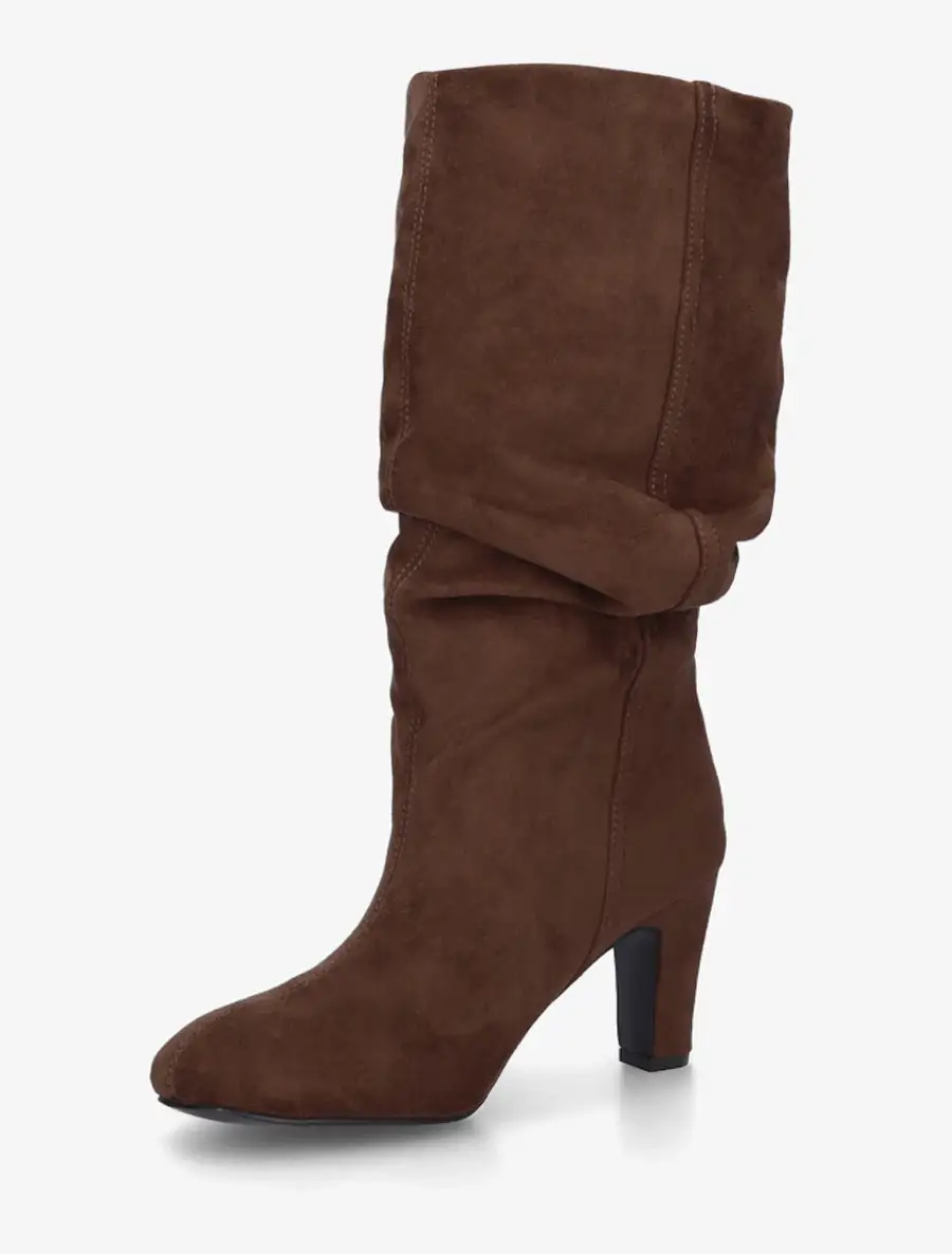 Everyday Block Heel Ruched Faux Suede Knee High Boots