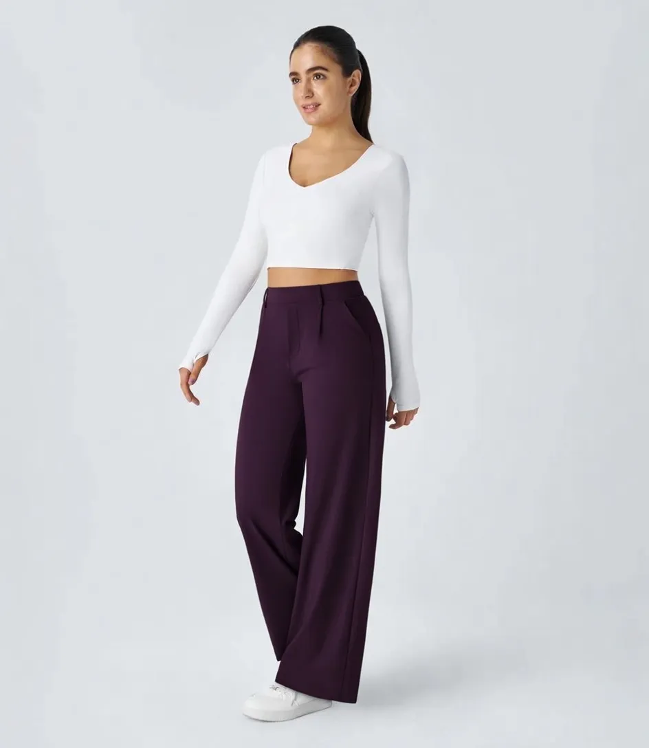 High-waist Pocket Straight-leg Work Pants