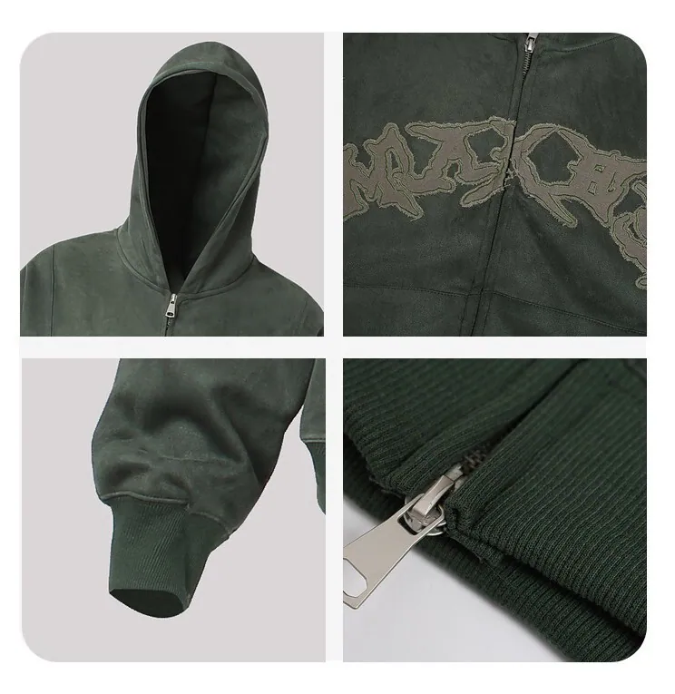 Gothic Embroidered Double-Zip Hoodie