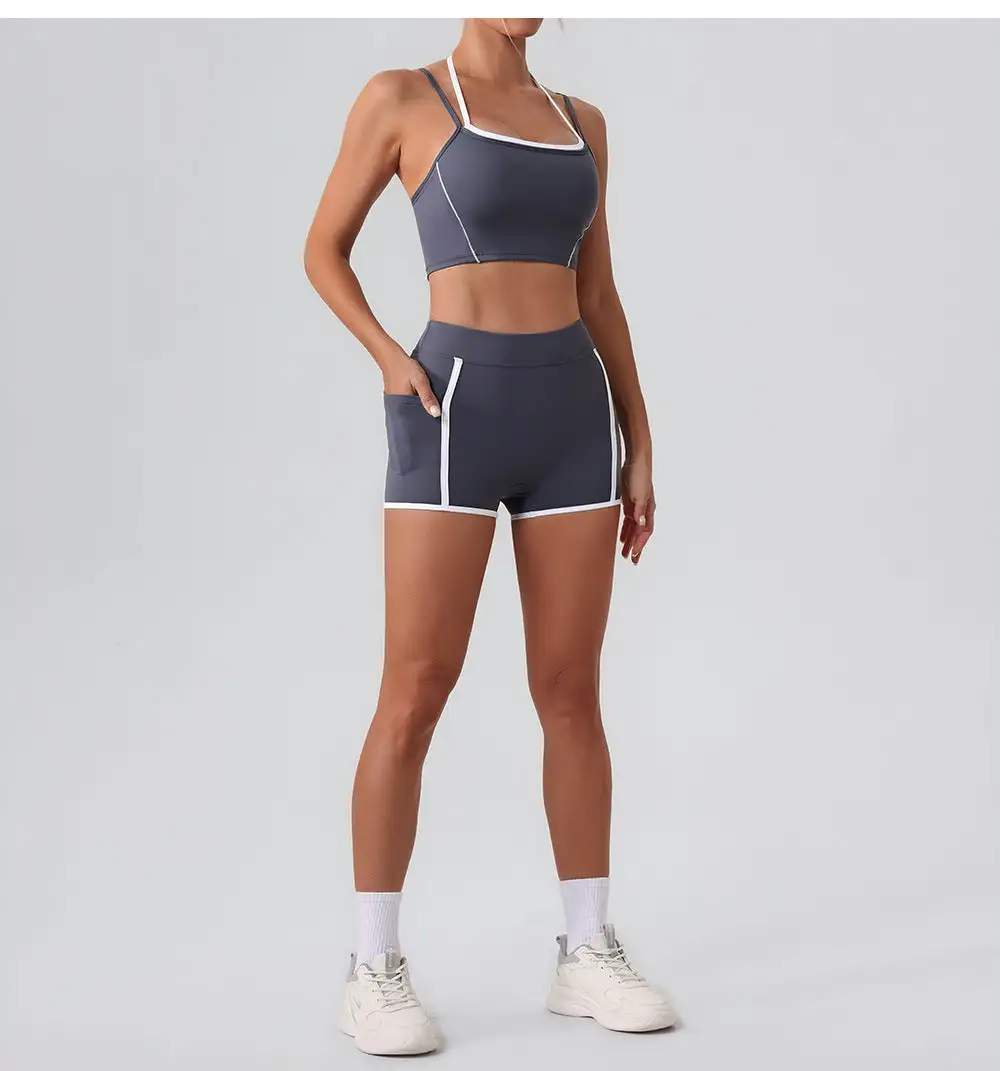 Contrast-Trim Backless Top and Shorts Active Set