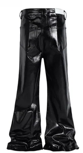 Glossy Coated Black Flared Jeans