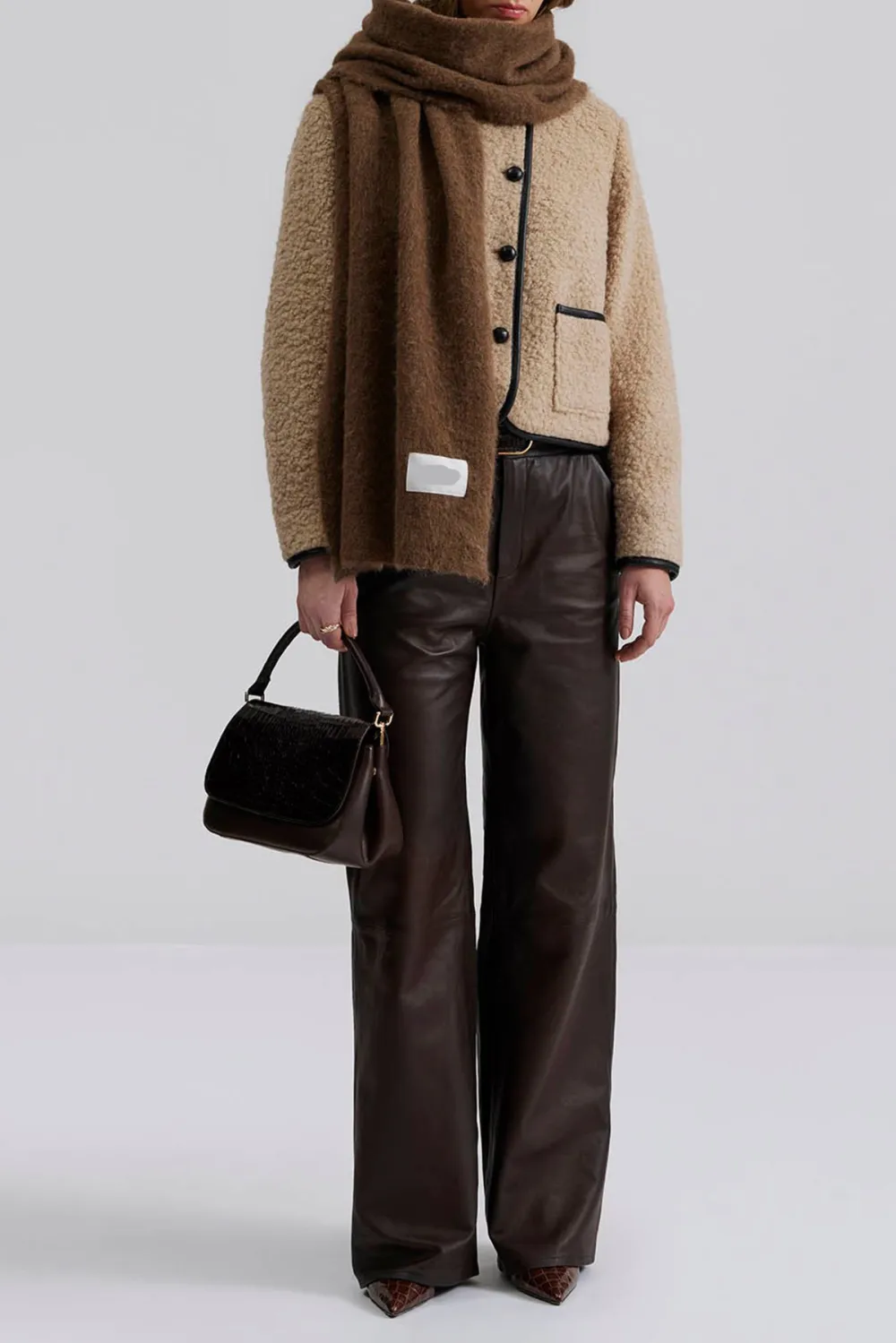 Shearling Trimmed Button Front Jacket