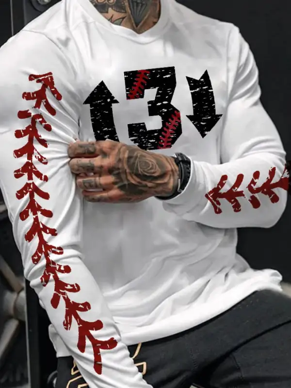 Men's Baseball '3 UP 3 DOWN' Print Long Sleeve T-Shirt
