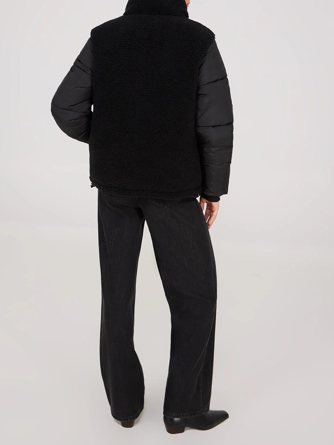 Black Mixed - Material Puffer Jacket